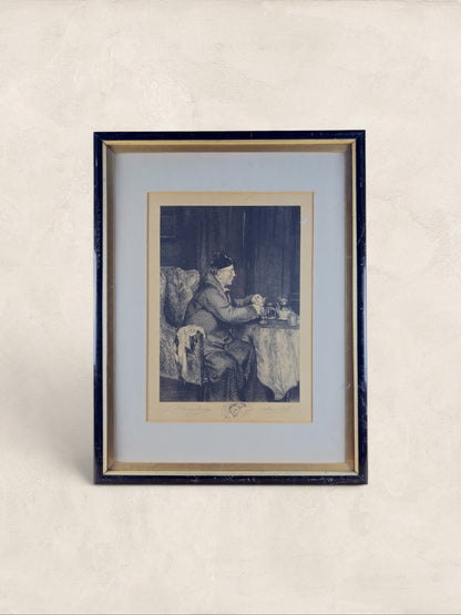 Framed Mezzotint Etching, 'The Night Cap'