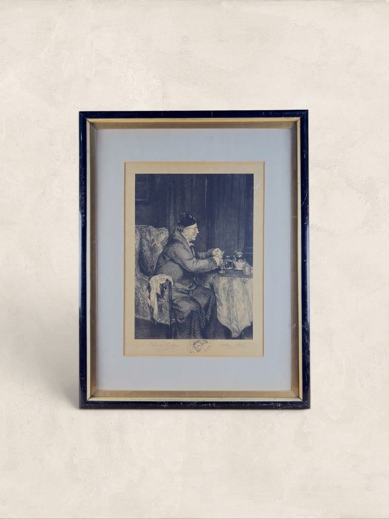 Framed Mezzotint Etching, 'The Night Cap'