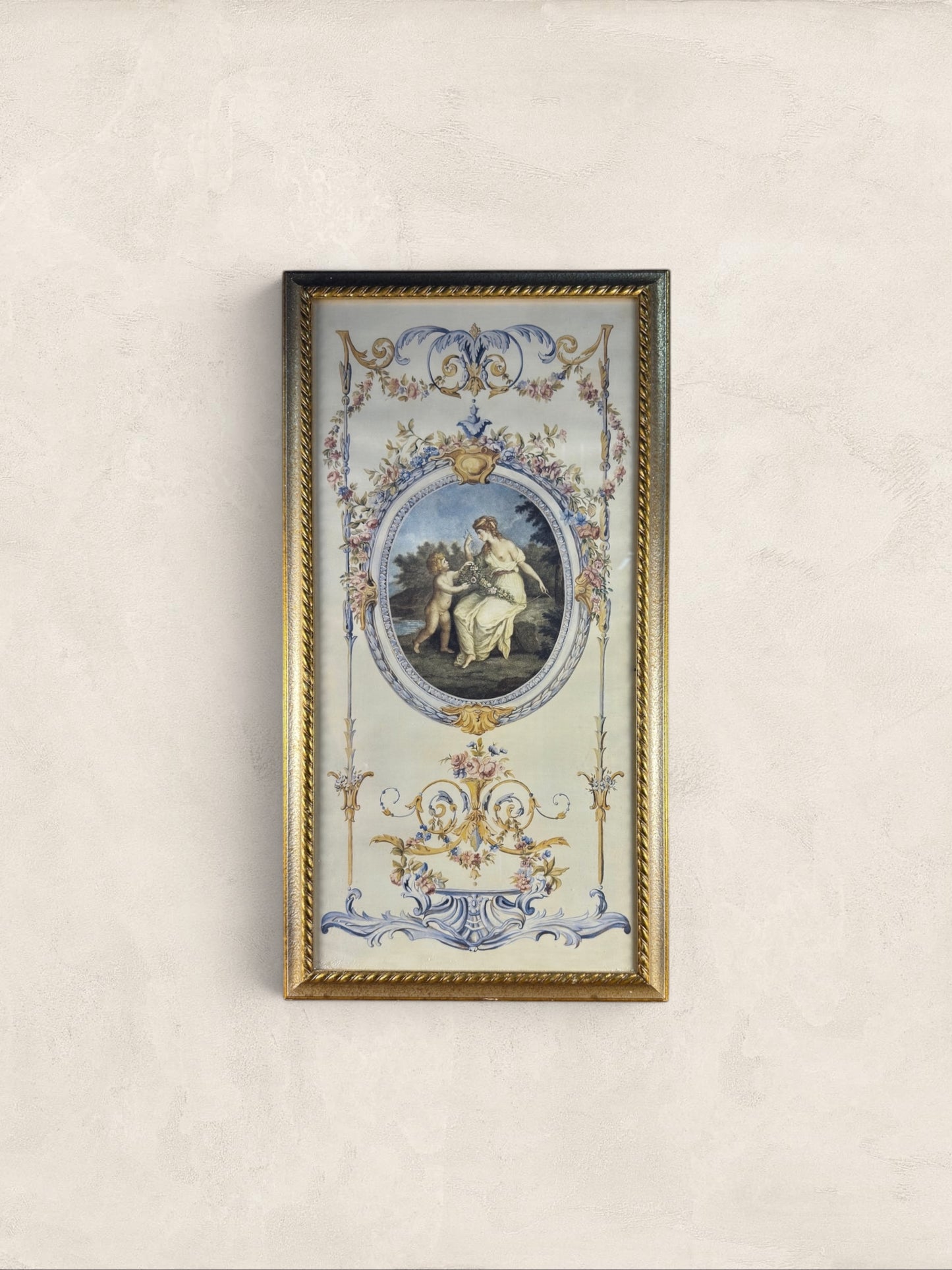 English Framed Rococo-Style Decorative Print