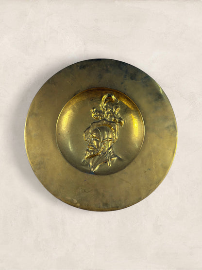 English Repoussé Brass Wall Charger With Renaissance Portrait