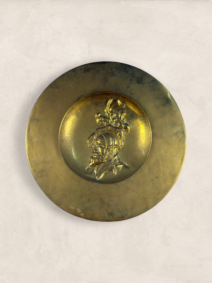 English Repoussé Brass Wall Charger With Renaissance Portrait