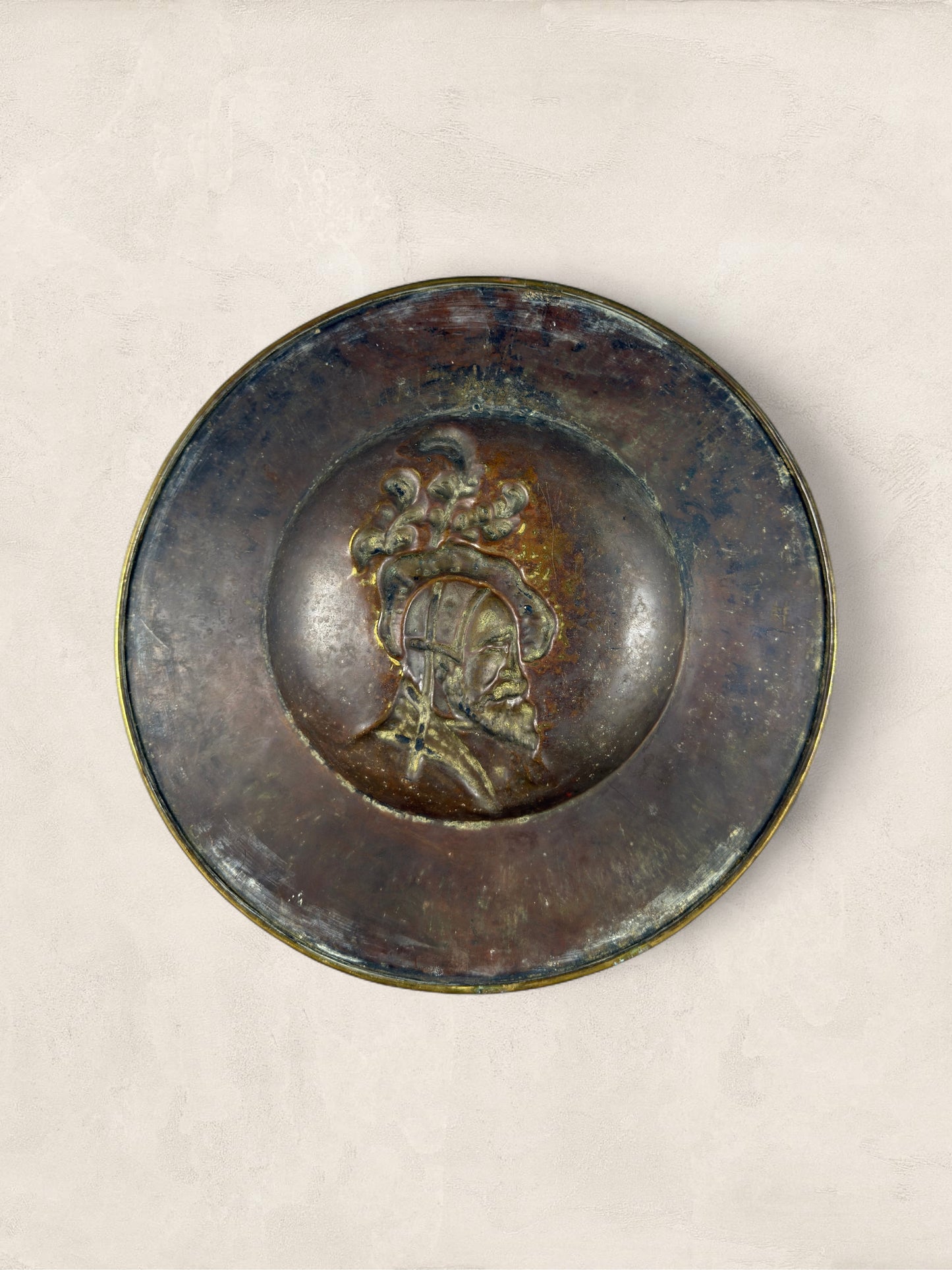 English Repoussé Brass Wall Charger With Renaissance Portrait