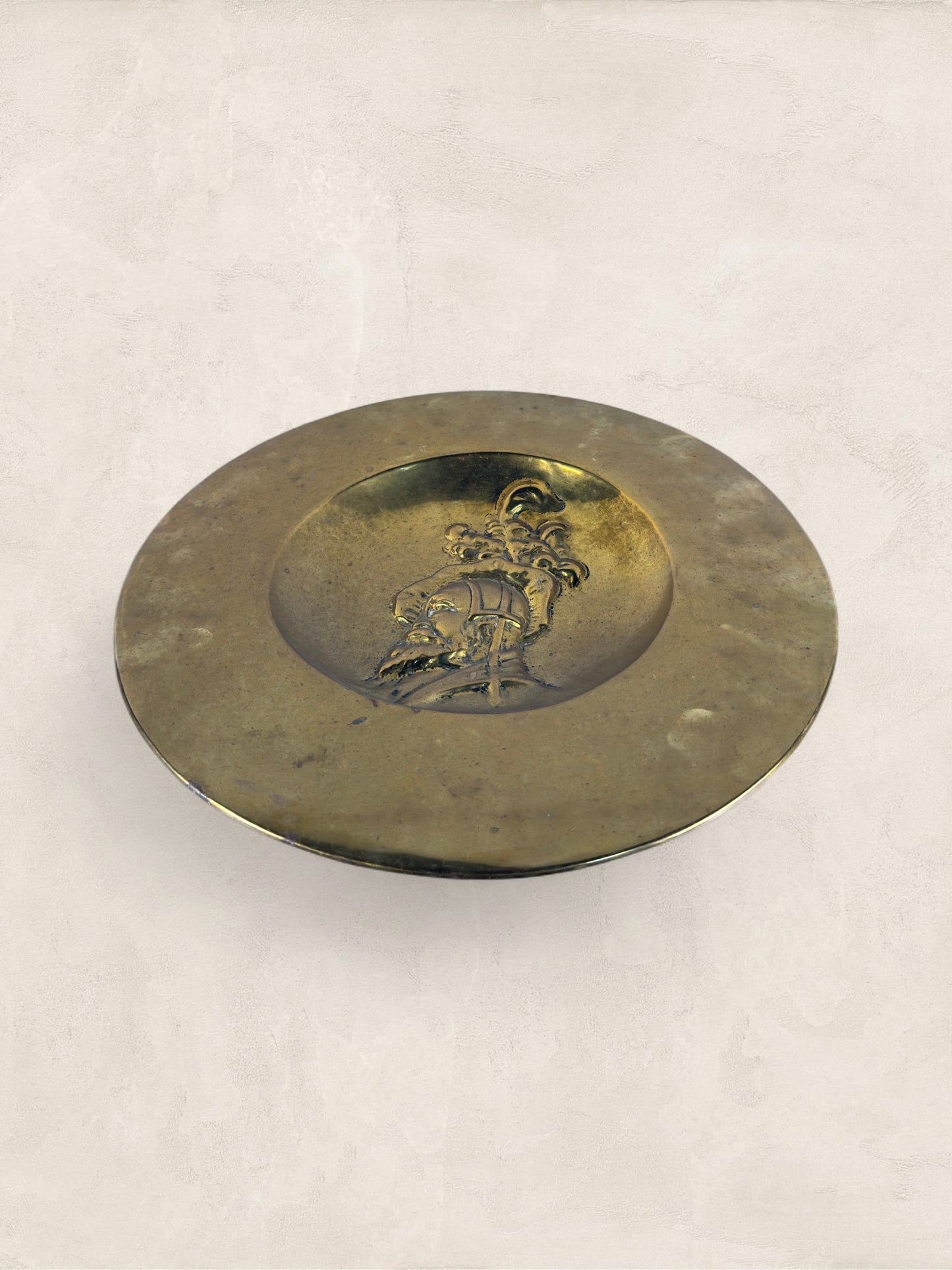 English Repoussé Brass Wall Charger With Renaissance Portrait