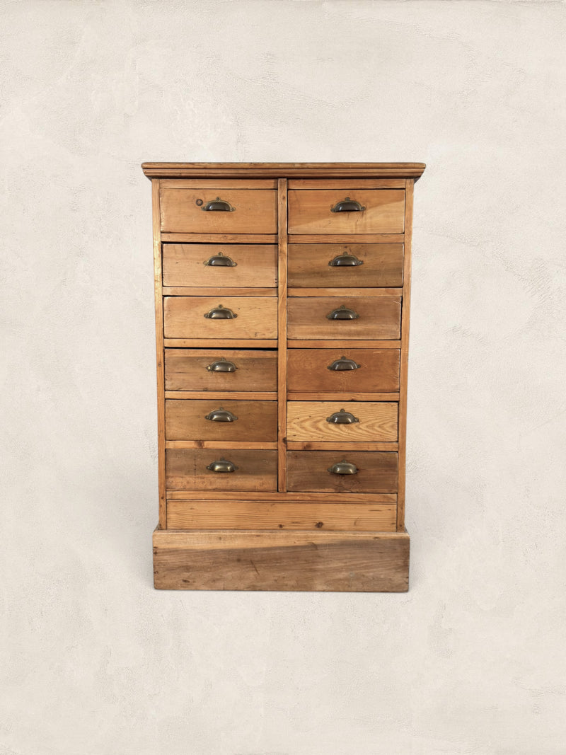 Victorian Pine 12-Drawer Apothecary Cabinet, circa 1900
