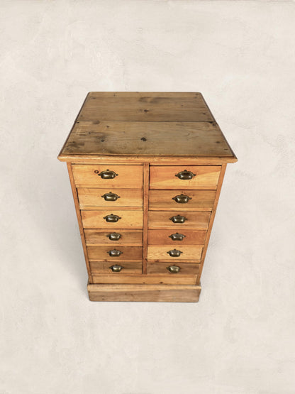 Victorian Pine 12-Drawer Apothecary Cabinet, circa 1900