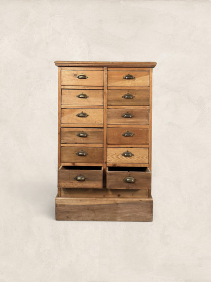 Victorian Pine 12-Drawer Apothecary Cabinet, circa 1900