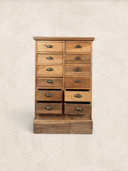 Victorian Pine 12-Drawer Apothecary Cabinet, circa 1900