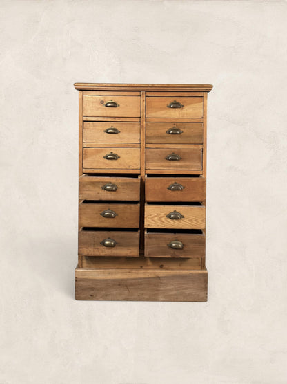 Victorian Pine 12-Drawer Apothecary Cabinet, circa 1900
