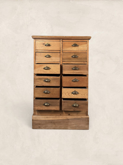 Victorian Pine 12-Drawer Apothecary Cabinet, circa 1900