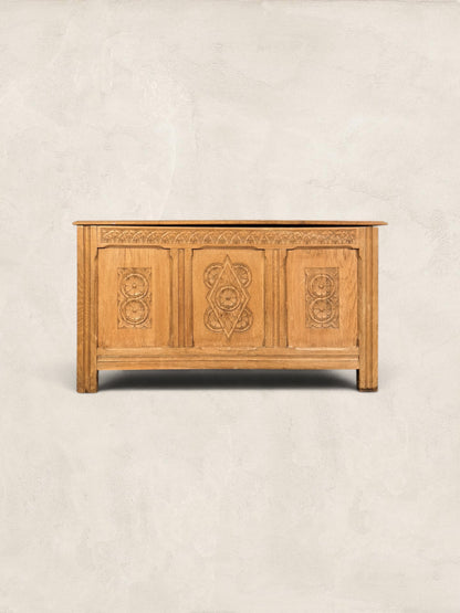 Carved Oak Blanket Box - Stripped Pine Finish