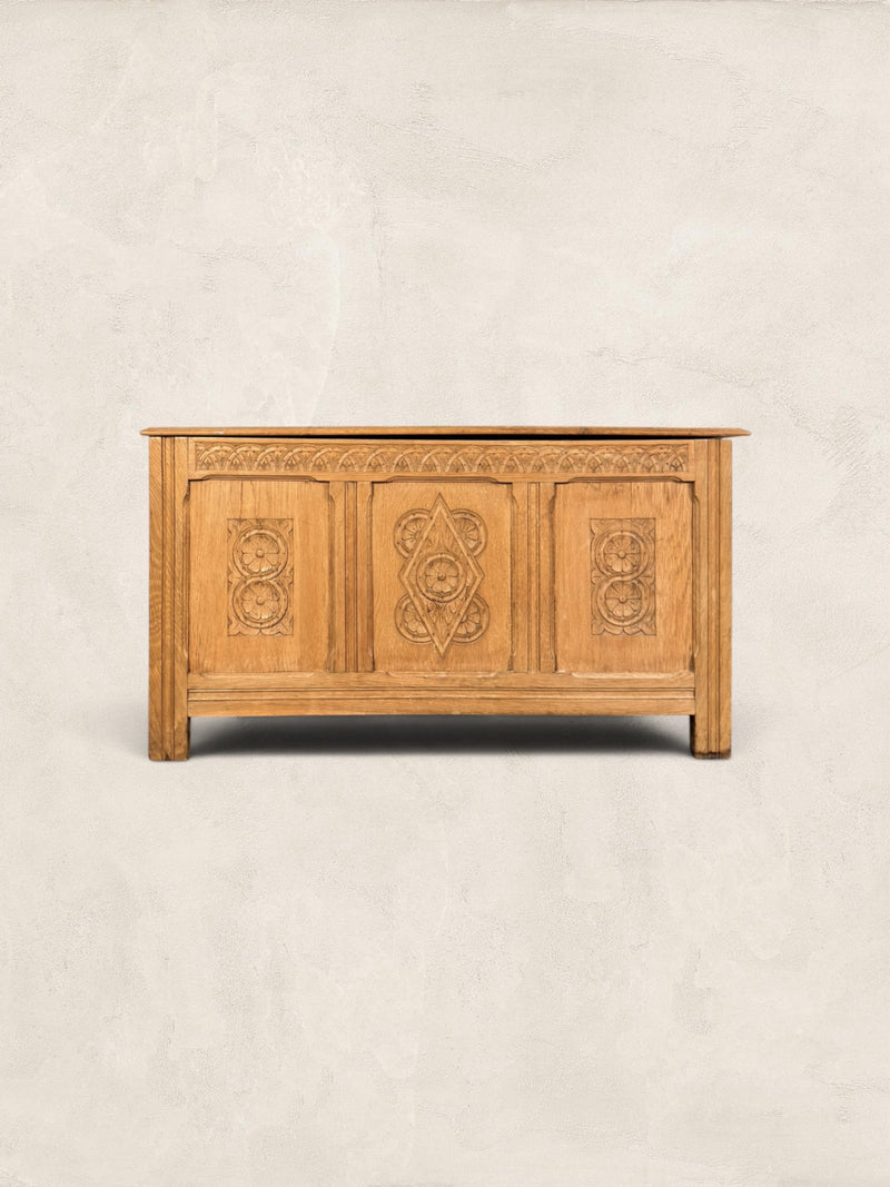 Carved Oak Blanket Box - Stripped Pine Finish