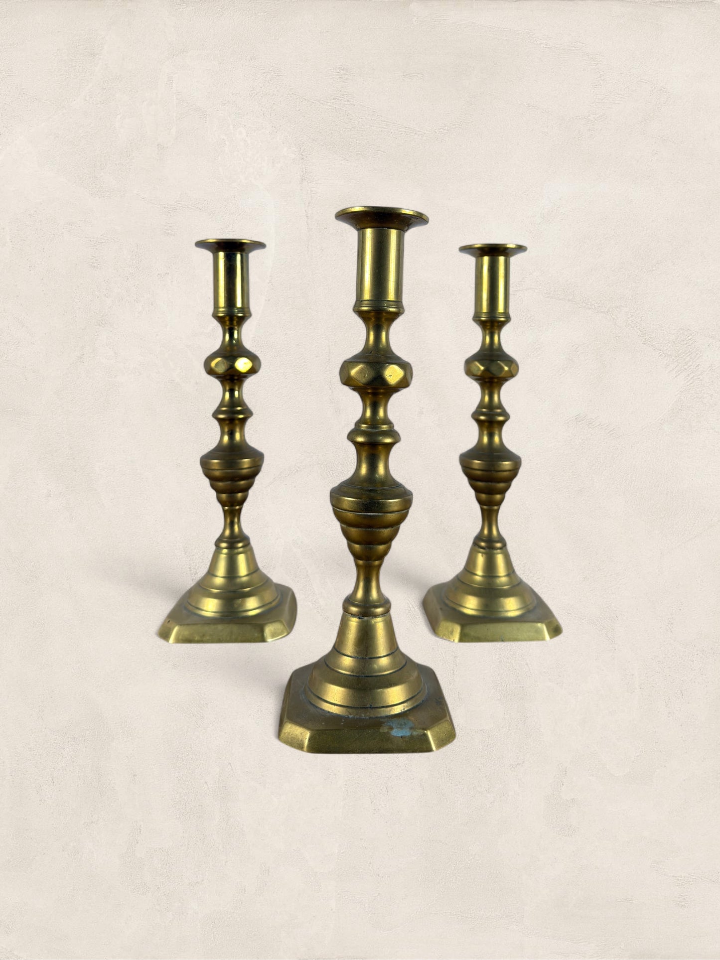 English Brass Candlesticks, Set of 3