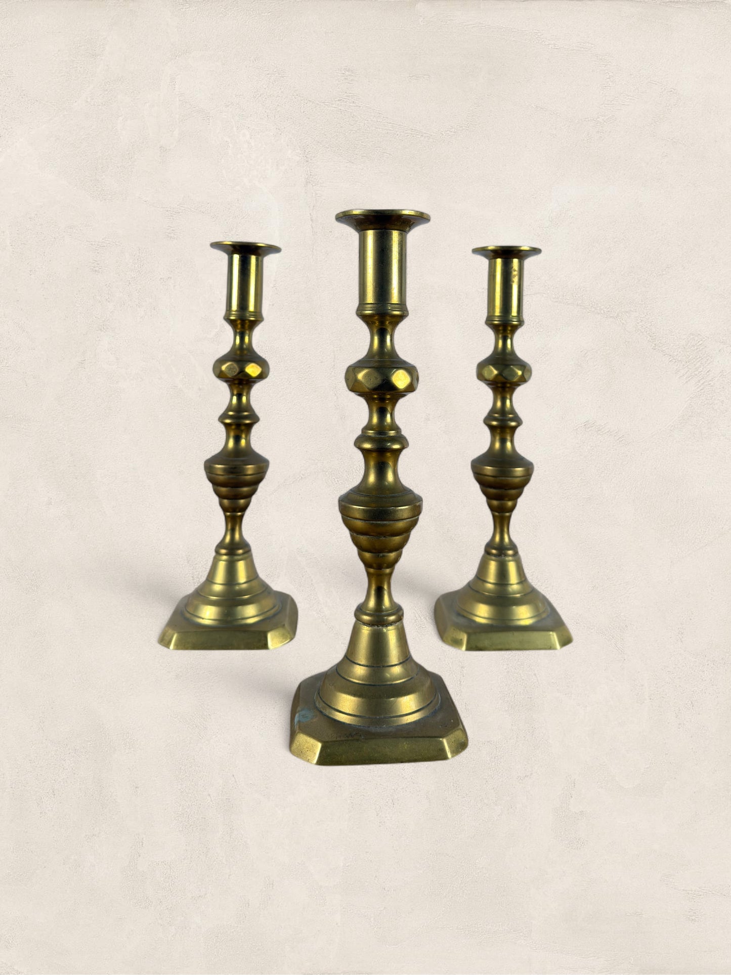 English Brass Candlesticks, Set of 3