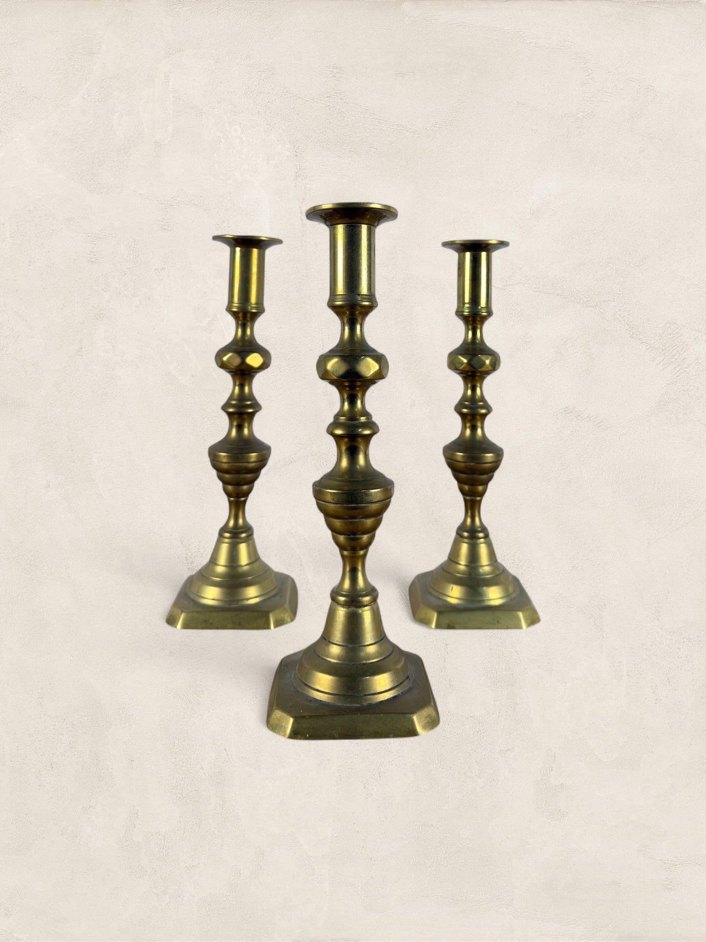 English Brass Candlesticks, Set of 3