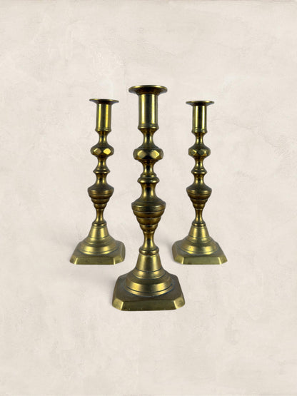 English Brass Candlesticks, Set of 3