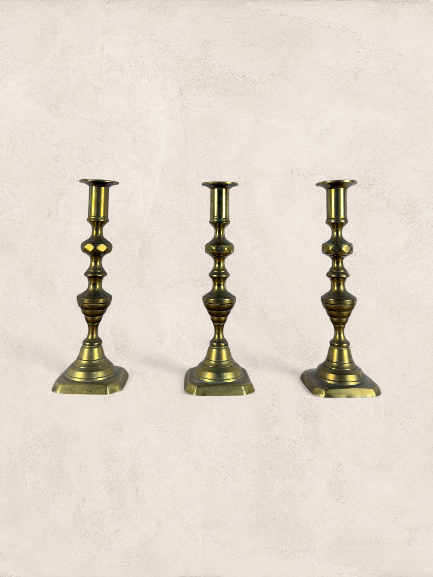 English Brass Candlesticks, Set of 3