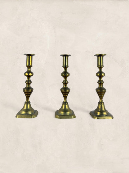 English Brass Candlesticks, Set of 3