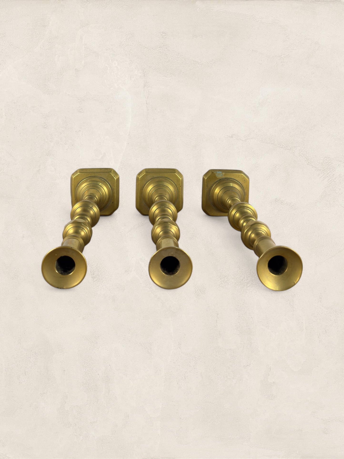 English Brass Candlesticks, Set of 3