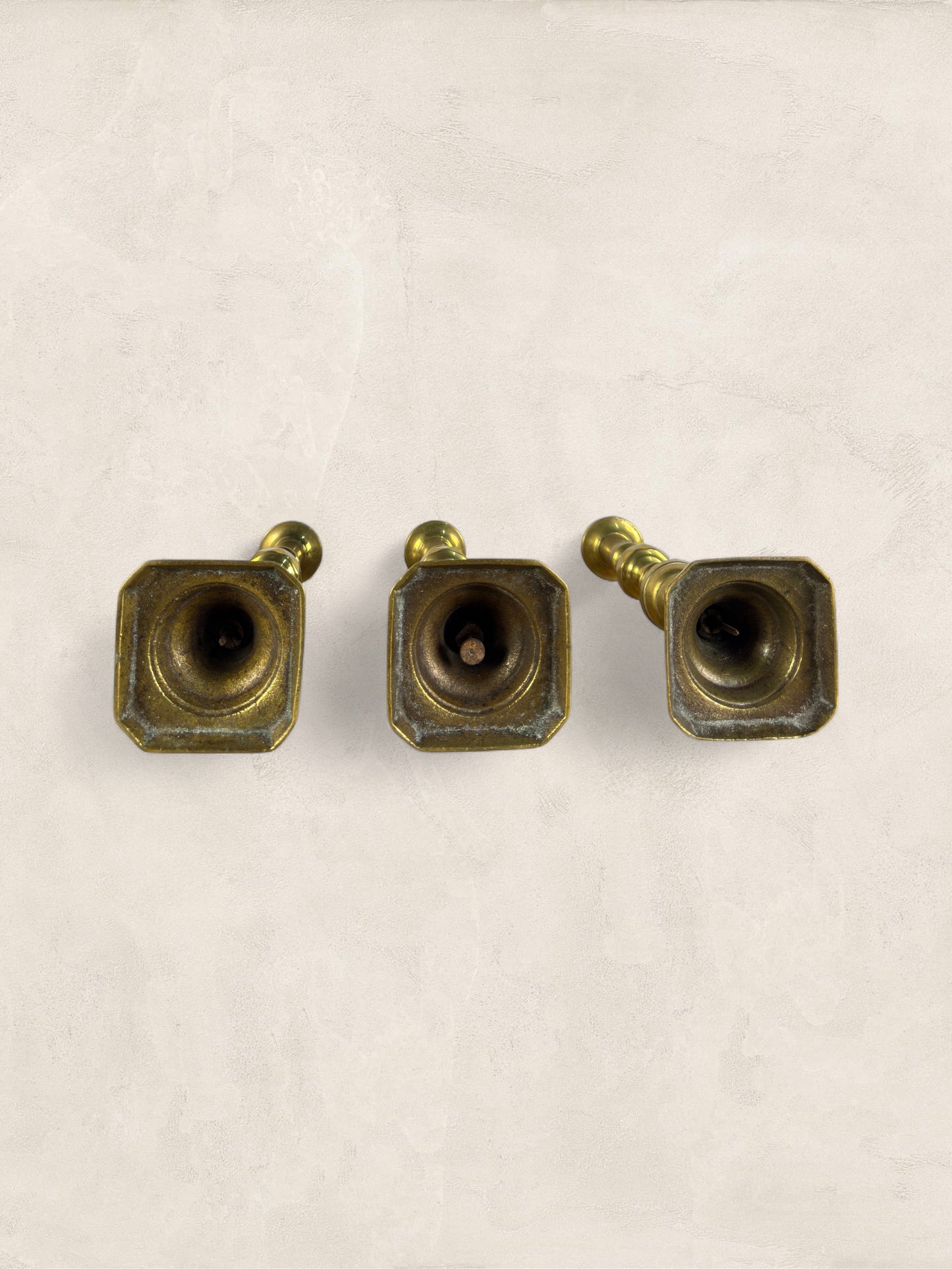 English Brass Candlesticks, Set of 3