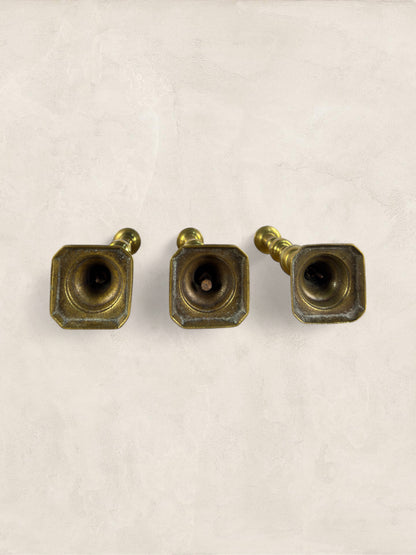English Brass Candlesticks, Set of 3