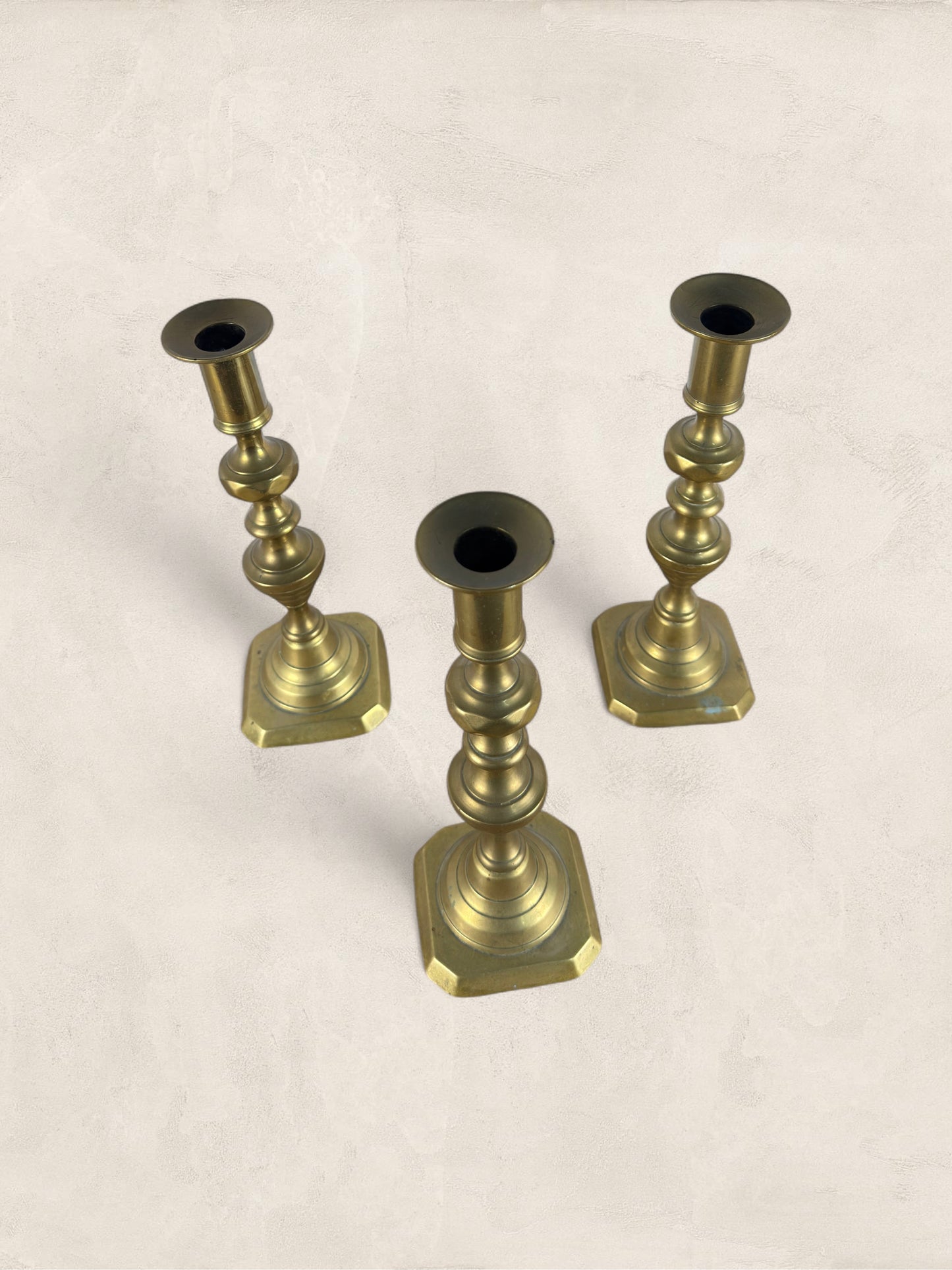 English Brass Candlesticks, Set of 3