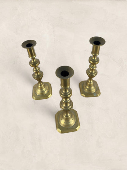English Brass Candlesticks, Set of 3