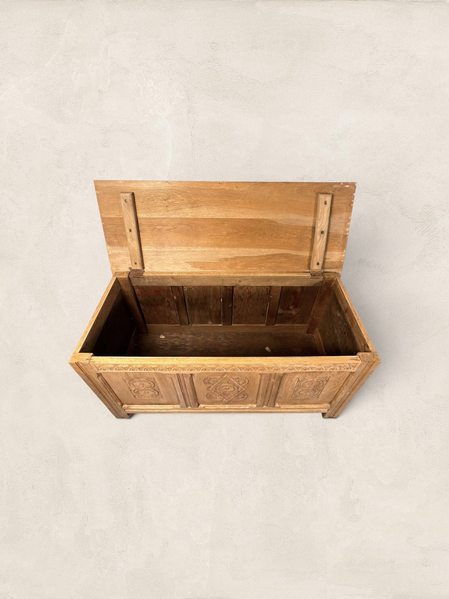 Carved Oak Blanket Box - Stripped Pine Finish