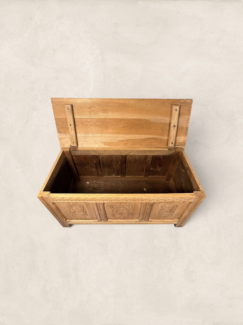 Carved Oak Blanket Box - Stripped Pine Finish