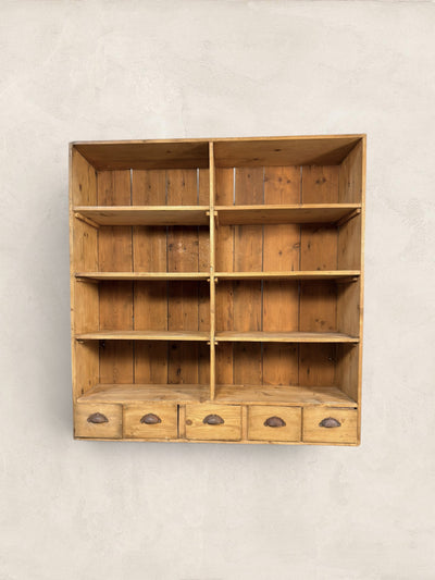 Victorian English Pine Double Bookcase with Drawers