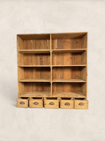 Large Victorian Pine Double Bookcase with Drawers - circa 1900