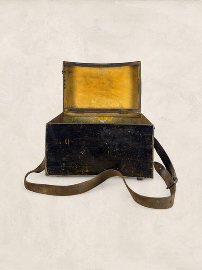English Pine Angler’s Fishing Tackle Box with Leather Strap