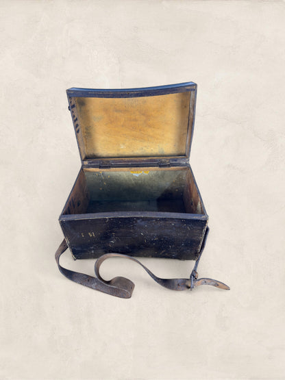 English Pine Angler’s Fishing Tackle Box with Leather Strap