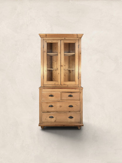 Victorian Pine Display Cabinet with Glazed Doors and Drawers