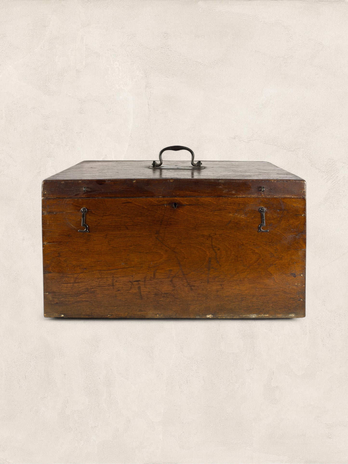 English Oak Lidded Storage Box with Green Baize Lining