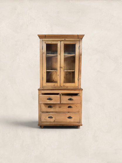 Victorian Pine Display Cabinet with Glazed Doors and Drawers