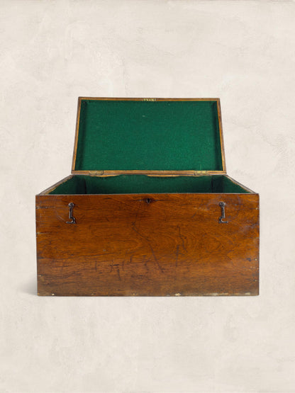 English Oak Lidded Storage Box with Green Baize Lining