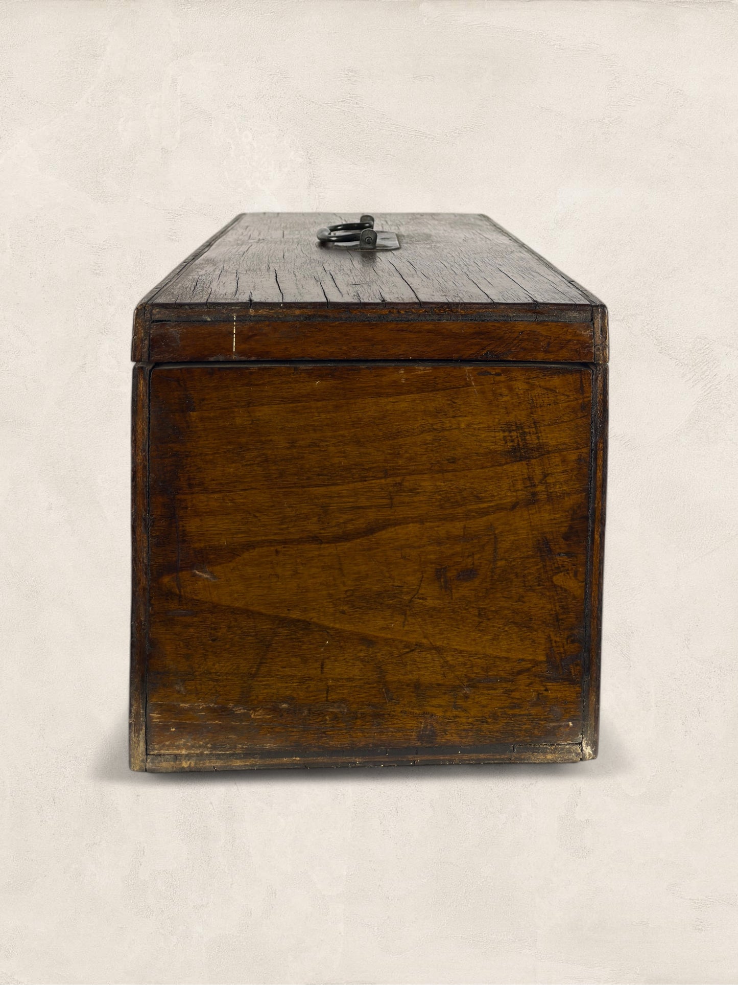 English Oak Lidded Storage Box with Green Baize Lining