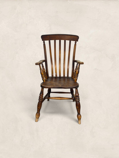 English Elm and Ash Lath-Back Windsor Armchair