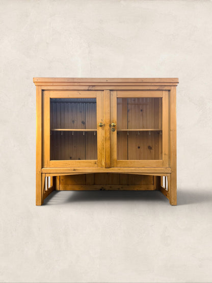 English Pine Glazed Hanging Kitchen Cupboard with Cup Hooks