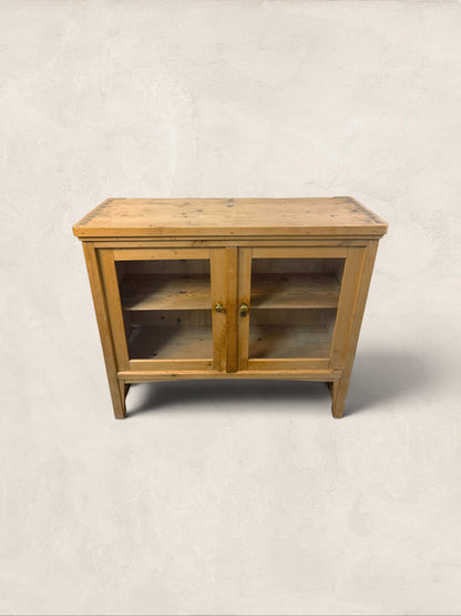 English Pine Glazed Hanging Kitchen Cupboard with Cup Hooks