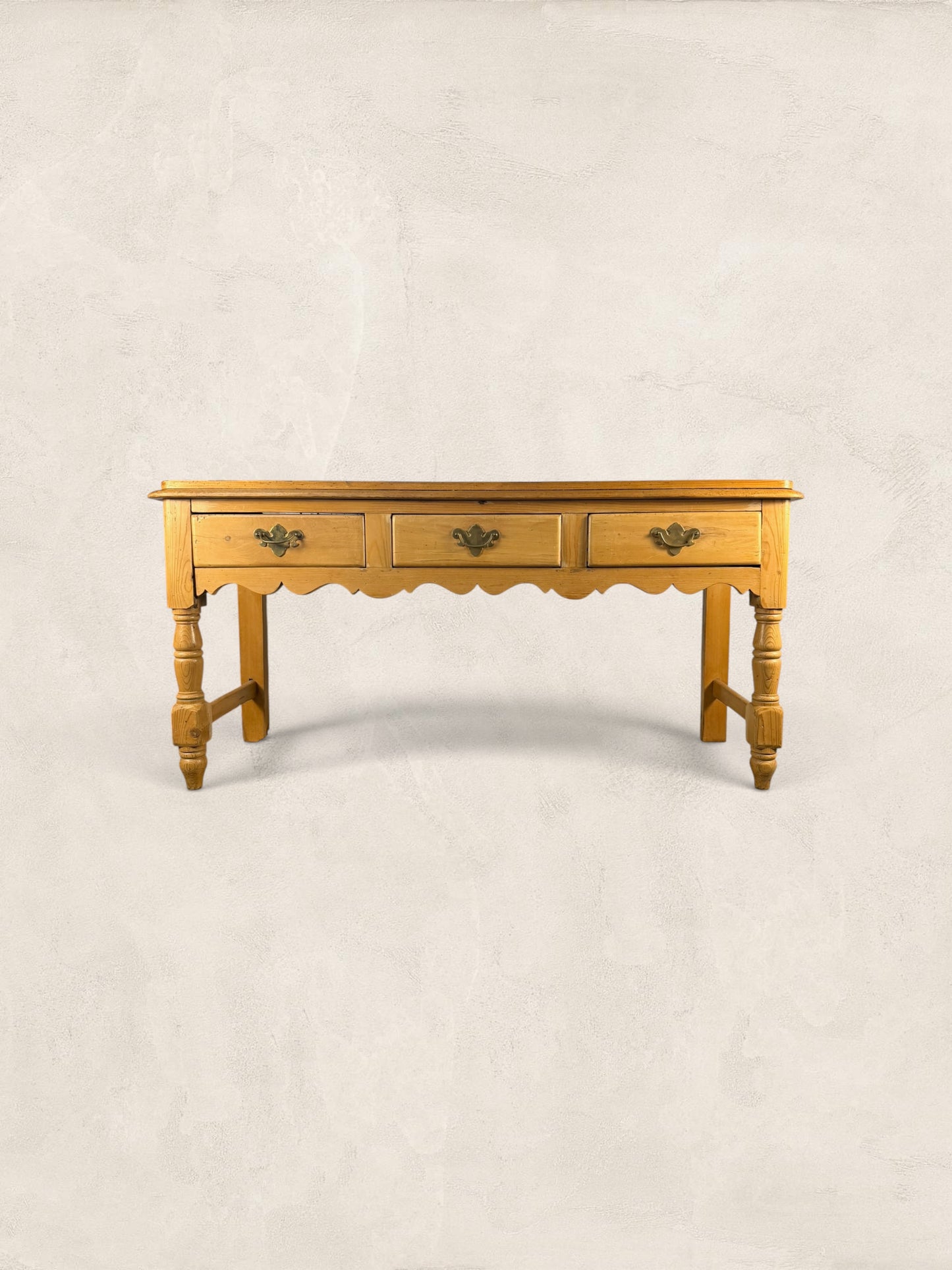 English Pine Work Table with Drawers and Scalloped Apron