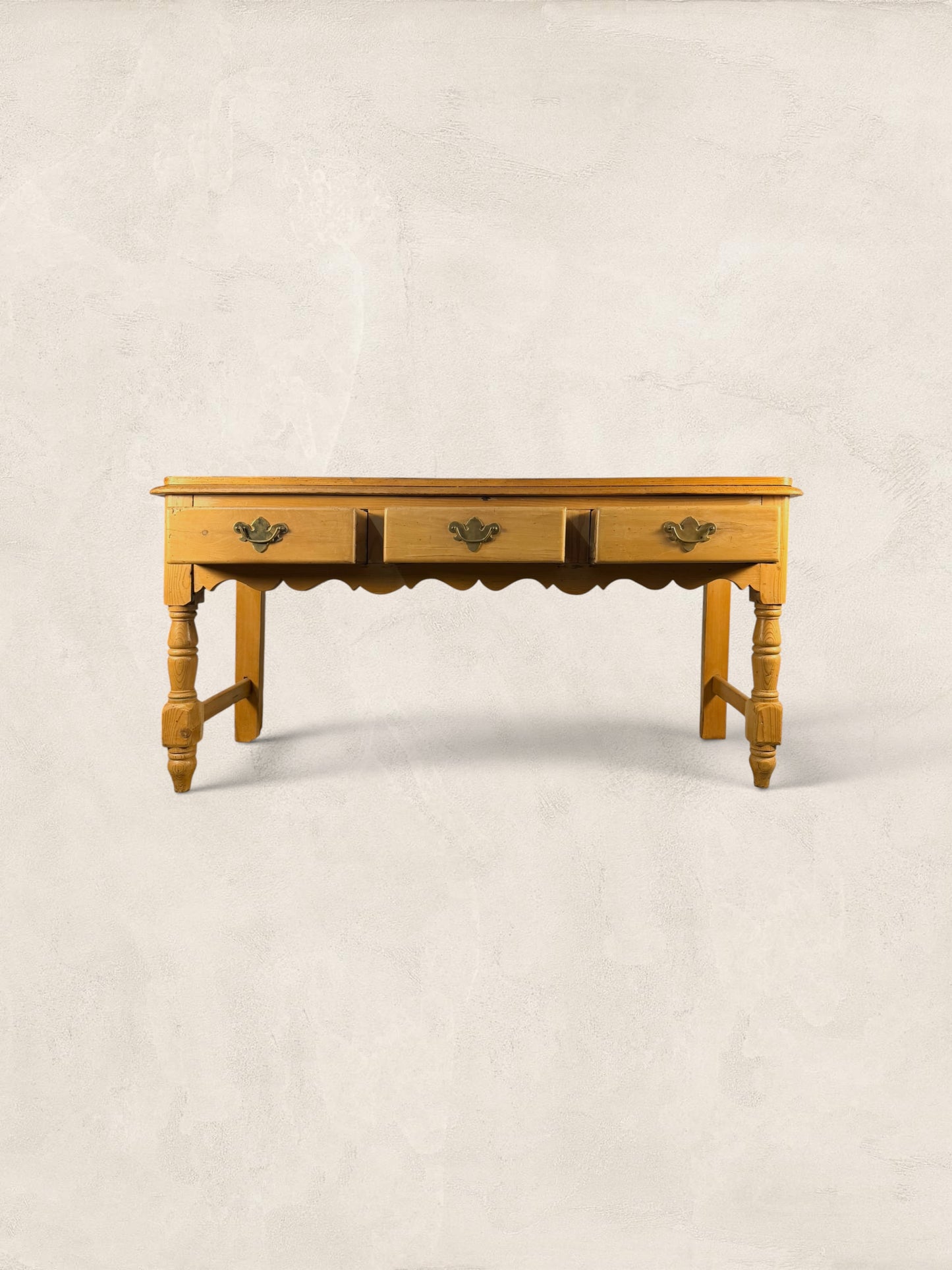 English Pine Work Table with Drawers and Scalloped Apron