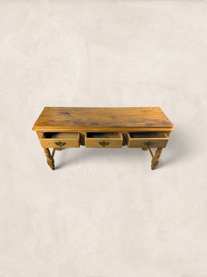 English Pine Work Table with Drawers and Scalloped Apron