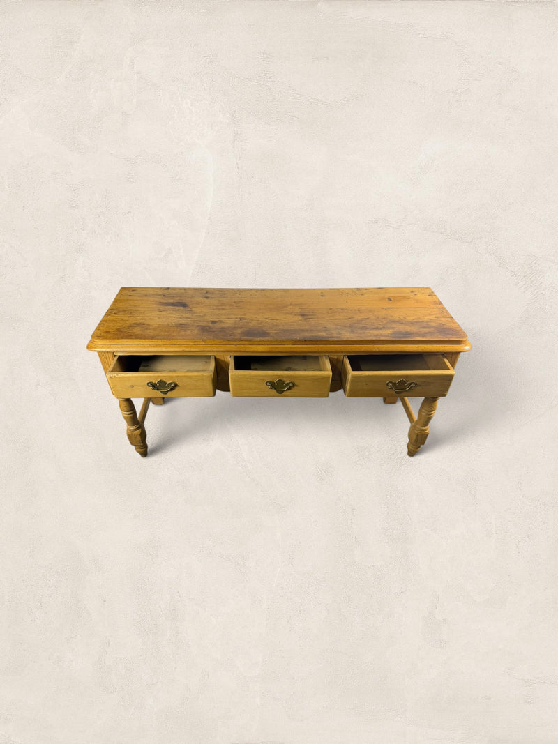 English Pine Work Table with Drawers and Scalloped Apron