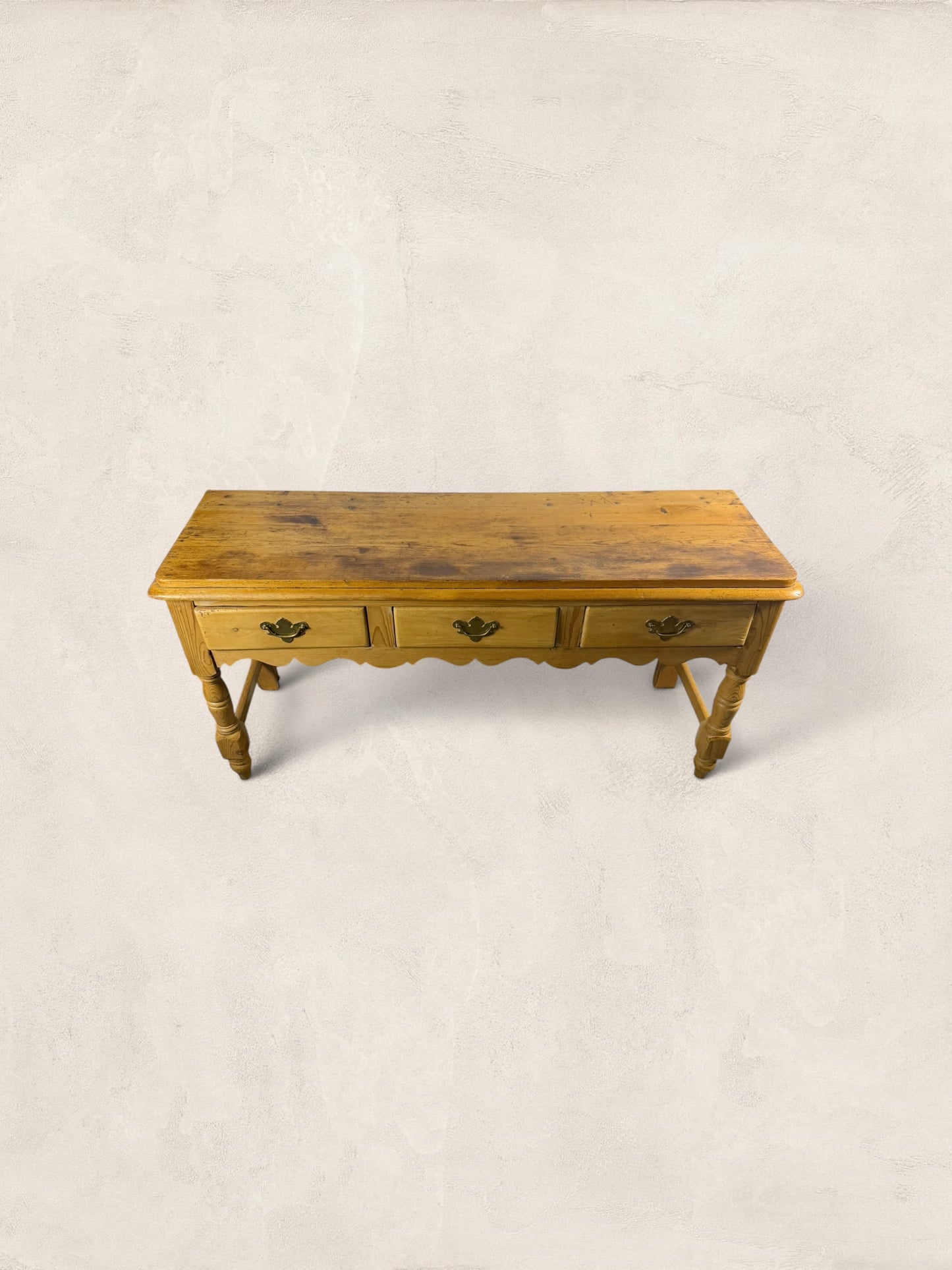 English Pine Work Table with Drawers and Scalloped Apron