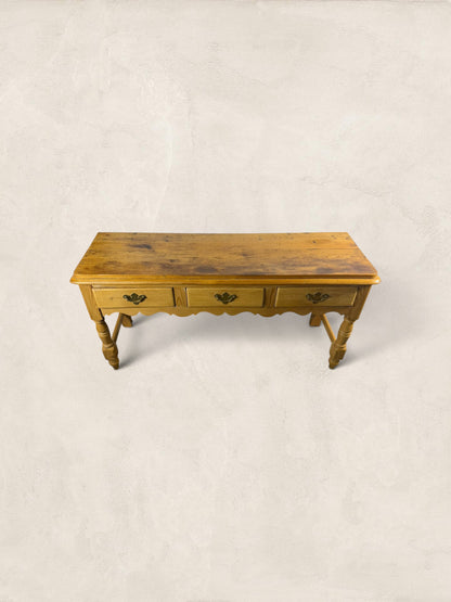 English Pine Work Table with Drawers and Scalloped Apron