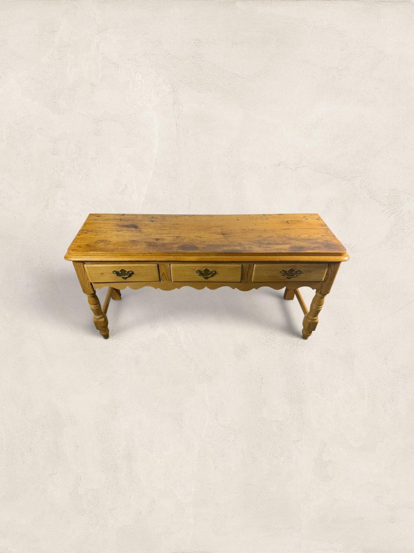English Pine Work Table with Drawers and Scalloped Apron