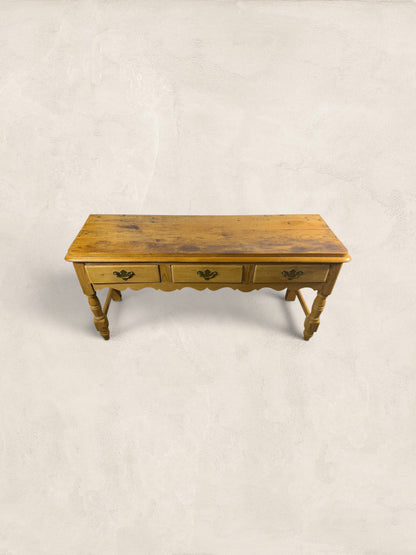 English Pine Work Table with Drawers and Scalloped Apron