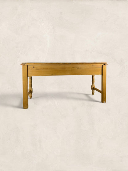 English Pine Work Table with Drawers and Scalloped Apron