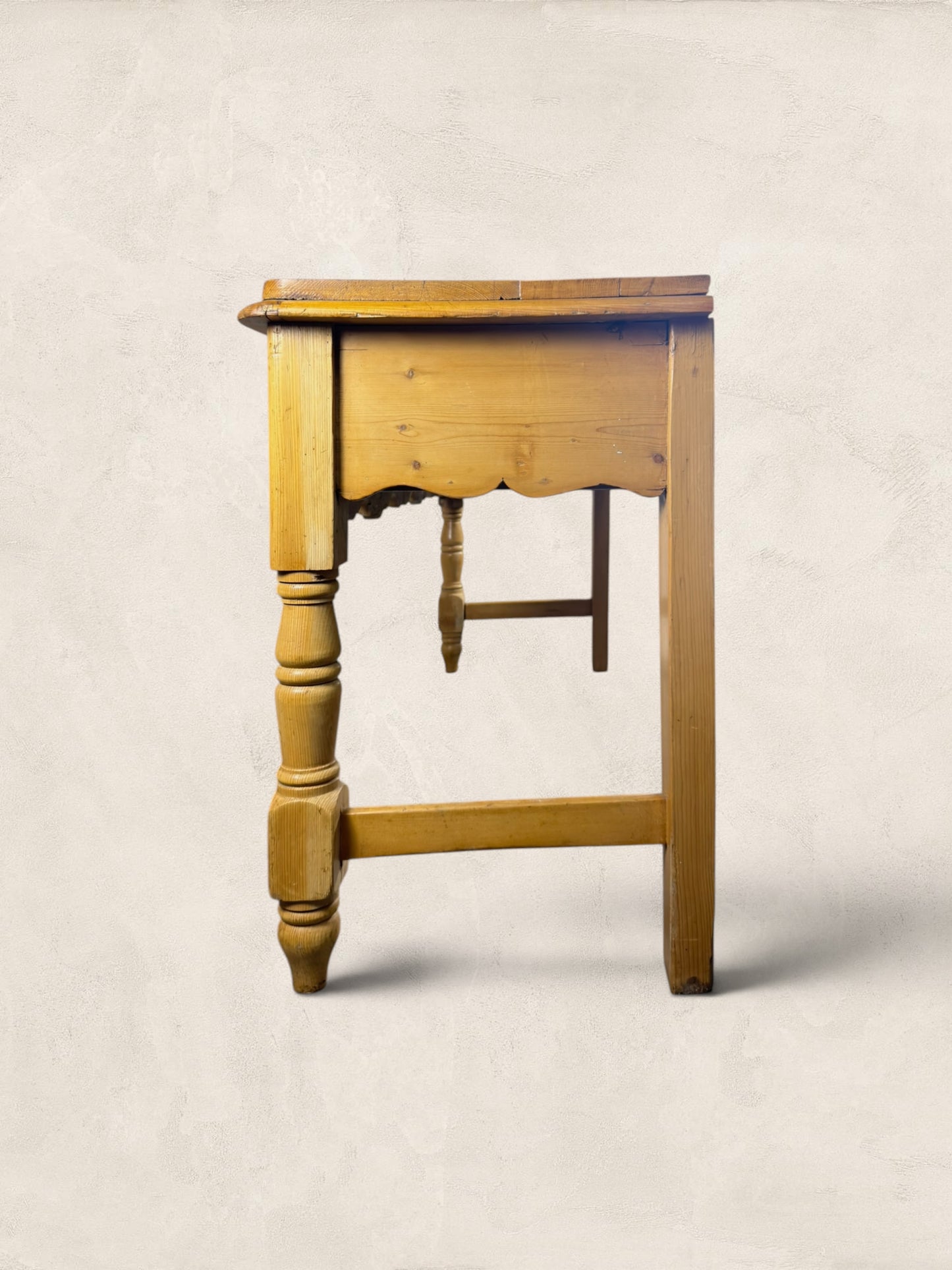 English Pine Work Table with Drawers and Scalloped Apron